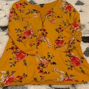 Rue21 Yellow Floral Blouse w/ Zipper